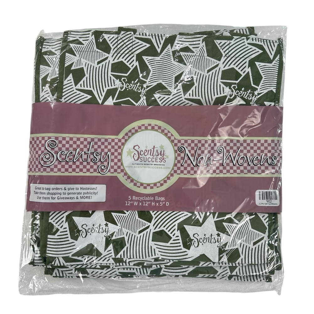 Scentsy Success Green Star Woven Recyclable Bags 5 Pack Hostess Shopping Tote